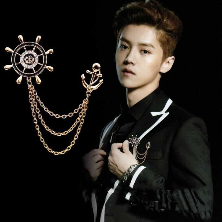 Rudder Wheel With Anchor Pin Brooch For Men Women Suit Fashion Accessories