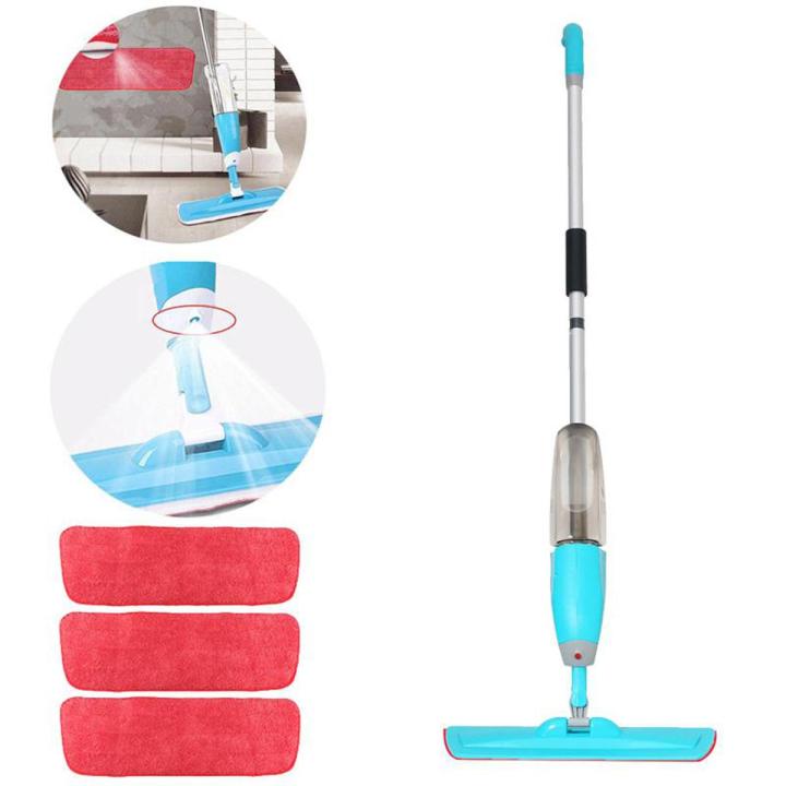 Facilitating your life Water Spray Household Flat Mop Floor Cleaner 360° Spin Head Dust Mop Replaceable Blue
