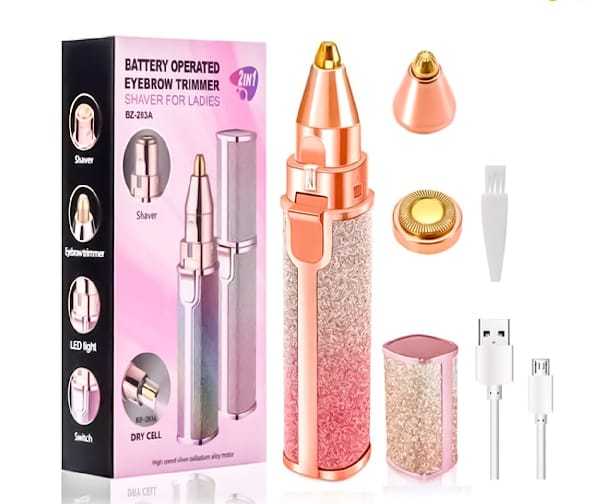 2 in 1 Eyebrow Trimmer & Face Hair Remover for Women wirh Light Rechargeable Waterproof Painless Facial Hair Removal for Lips Nose Face Body,.';