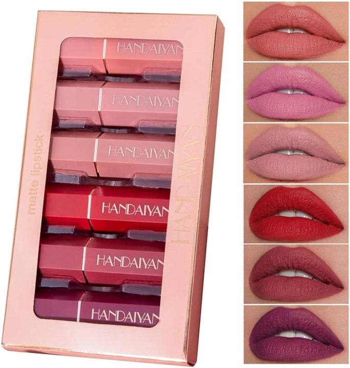 HANDIAYAN%20N-ude%20Velvet%20Lipstick%20Kit%206%20Colors/Box%20Lip%20Makeup%20Cosmetics%20Matte%20Cream%20Lipstick%20Set%20Waterproof%20Silky%20Lip%20Balm%20-%20Image%202