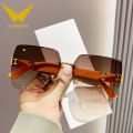 2023 New Frameless Two-color Gradient Premium Women's Sunglasses Fashion Trend Douyin Internet Red Sunglasses Wholesale.