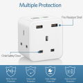 LENCENT 3-Side Charger 5 in 1 Design with 3 AC Outlets and 2 USB Ports Plug Extension 3 Way Multi Charger Wall Socket 3 Pin Singapore Plug Adaptor for Home Office, 13A 3250W.