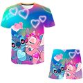 New Girls Stitch Clothing Set Summer Short Sleeve T Shirts + Short Trousers Clothes 2Pcs Outfits Stich Unisex Girls Clothes Suit. 
