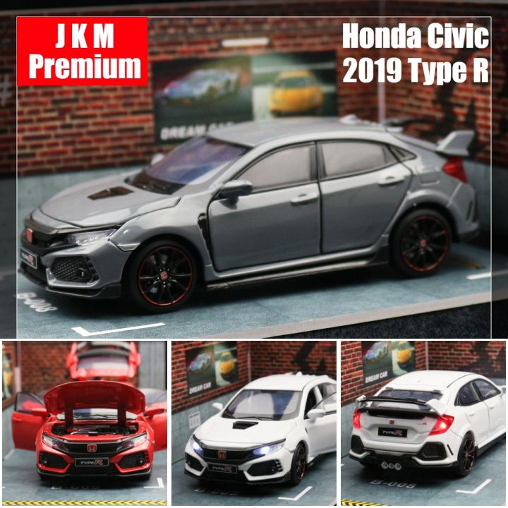 1/32 Honda Civic Type R Toy Car For Children Diecast Miniature Model Pull Back Doors Openable Sound Light Collection Gift Boys MuXiaRe