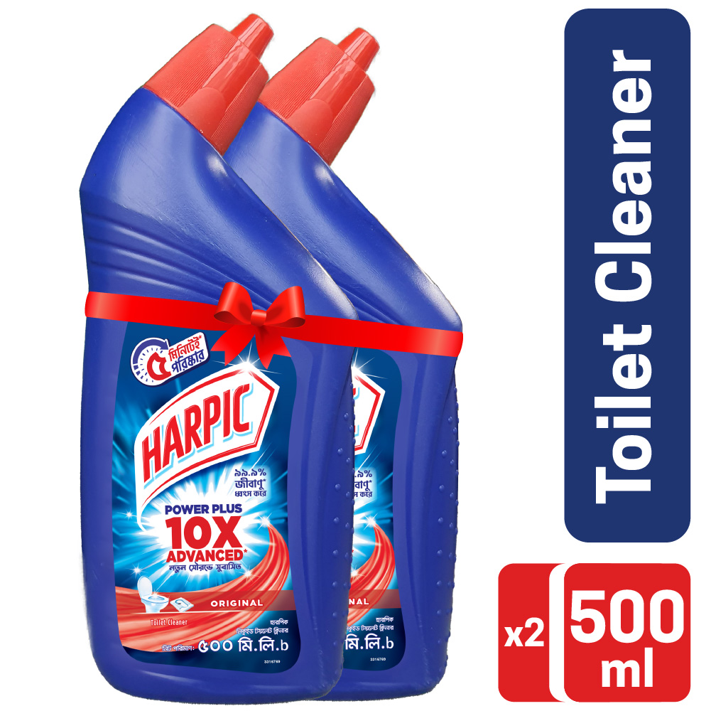 Harpic Toilet Cleaning Liquid 500 ml Double Pack (500 ml X 2) Power Plus 10x Stronger, new & thicker formula kills 99.9% of germs