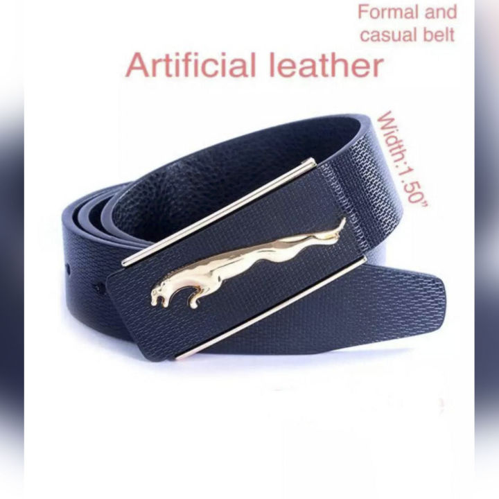 Black stylish artificial leather belt for men