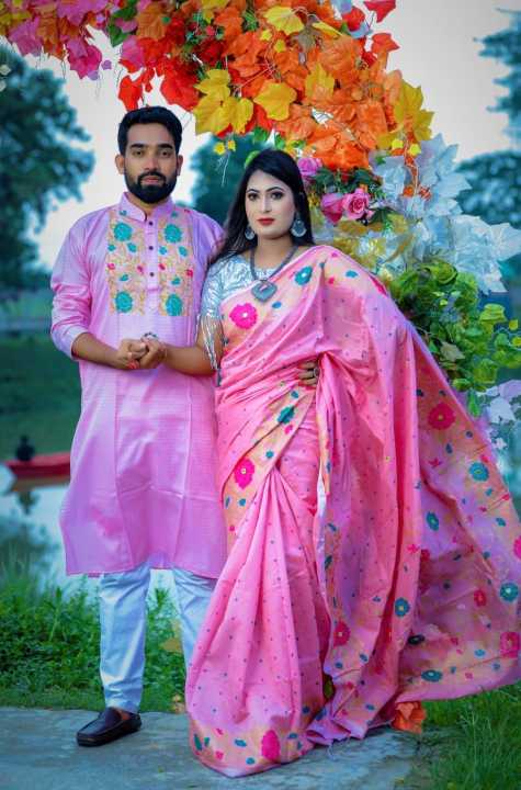 Dhupiyan%20Silk%20Sharee%20and%20Cotton%20panjabi%20For%20Combo%20Couple%20Dress%20-%20Image%202
