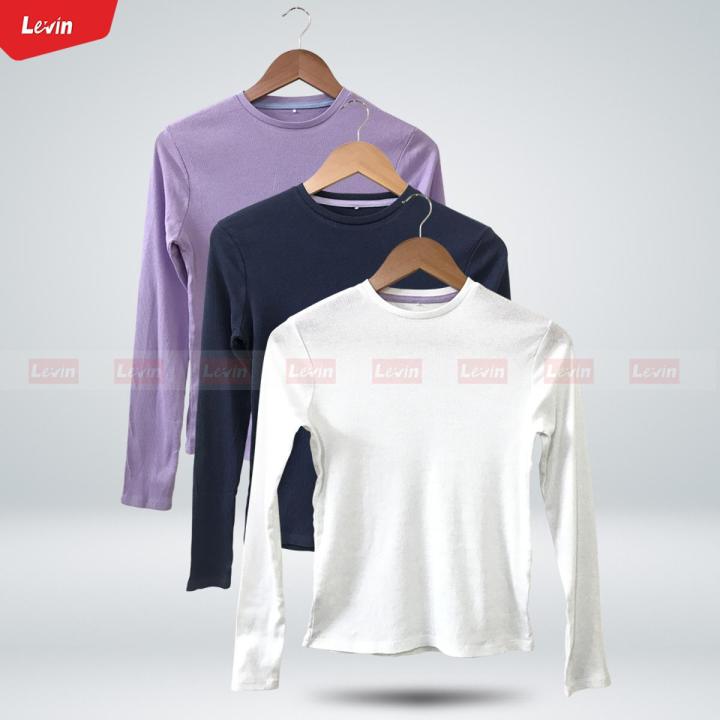 Girls Cotton Ribbed Round Neck Long Sleeve Solid T-Shirts From Levin