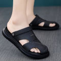 Mens leather sandals Summer Classic Mens Slippers soft sandals fashion casual comfortable outdoor beach walking shoes.