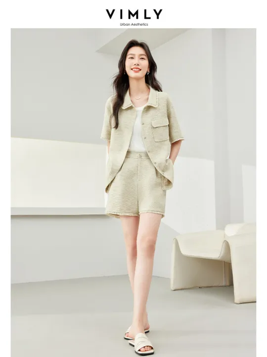 Vimly%20Light%20Green%202%20Piece%20Sets%20Womens%20Outfits%20Lapel%20Short%20Sleeves%20Jacket%20Short%20Pant%202024%20Spring%20New%20Casual%20Matching%20Sets%20M6089%20-%20Image%206