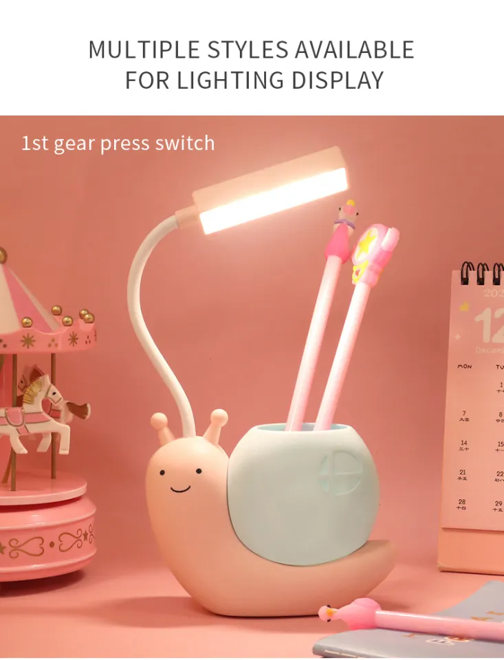 Cute Desk Lamp with Pen Holder Snail Rechargeable LED Table Lamp for Kids Foldable Reading Desk Light for Bedroom Nursery Study Home-D Shop