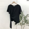 Solid Color round Neck T Regular Women's Summer Wear New Clothes Bottoming Design T-shirt Top Scheming Half Sleeve 2024 All-Matching 々.