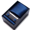 100% Silk Brand Tie Handkerchief Cufflink Set For Men Necktie Holiday Gift Box Blue Gold Suit Accessories Slim Wedding Gravatas.