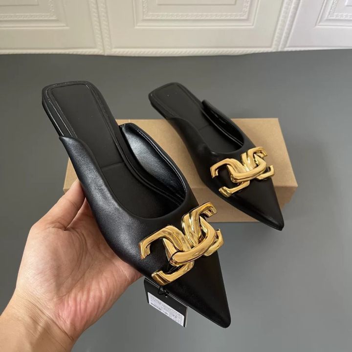 Baotou%20Half%20Slippers%20Women's%202022%20Summer%20New%20Pointed%20Toe%20Buckle%20Flat%20Women's%20Sandals%20Flat%20Heel%20Slip-ons%20In%20Stock%20-%20Image%203