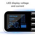 A9S Fast Car Charger 8 Port Multi USB LCD Display 12V Phone Charger USB Hub for Phone Tablets DVR - black.