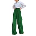 Women Casual Suit Pants Solid Color Loose Stretch High Waist Wide Leg Trousers for Home Office.