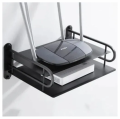 2-Layer Wall Mount WiFi Router Stand – Metal Shelf for TV Box & Remotes, Black.