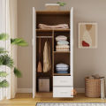 Stylish 2 Door 2 Drawer Almirah Wardrobe with Hanging Rail Wooden Clothes Storage Cupboards Unit for Bedroom Furniture. 