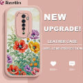 Jizetin for OPPO Reno2 Back Cover Colorful Flowers Lambskin Texture PU Leather Back For Girls Boys Soft Phone Case.