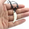 Men's Necklace Woman's Bone Pendant Tibetan Amulet Fangs Real Natural Tooth Vintage Tibet Wolf Tooth Charm White Brown Ecru. 
