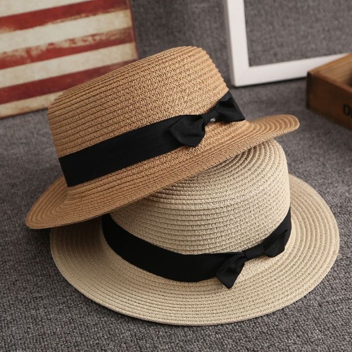 Internet%20Celebrity%20Korean%20Straw%20Hat%20Women's%20Summer%20British%20Retro%20Flat%20Top%20Fresh%20Bowler%20Hat%20Sun-Shade%20Sun%20Protection%20Hat%20Travel%20Fashion%20Summer%20-%20Image%203