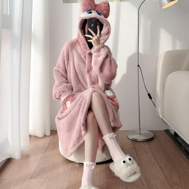 Coral%20velvet%20pajamas%20women's%20autumn%20and%20winter%20cute%20plush%20padded%20bathrobe%20robe%20robe%20long%20flannel%20loungewear%20set%20-%20Image%206