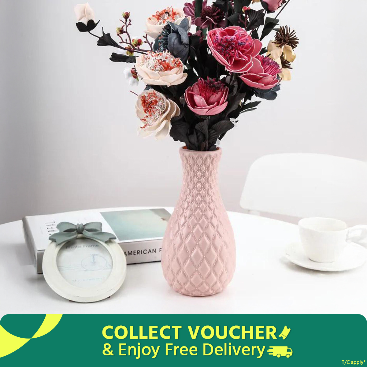 Nordic style diamond pattern vase fake plastic flower vase pot home decoration(1psc)