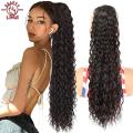 Curly Ponytail Extensions Clip in Synthetic Drawstring Ponytail Wig Long Water Wave Afro Pony Tail Women Hairpiece False 22INCH. 