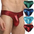 Fish Skin PU Leather Men Briefs Bikini U Convex Swim Brief Fashion Beachwear for Male.