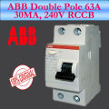 ABB Residual Current Circuit Breaker RCCB Double Pole 63A/30mA-Italy (Original). 