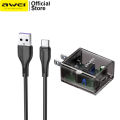 Awei C11T Fast Charging Type-C Adapter Transparent Wall Charger with 1M Type-C Data Transfer Cable.