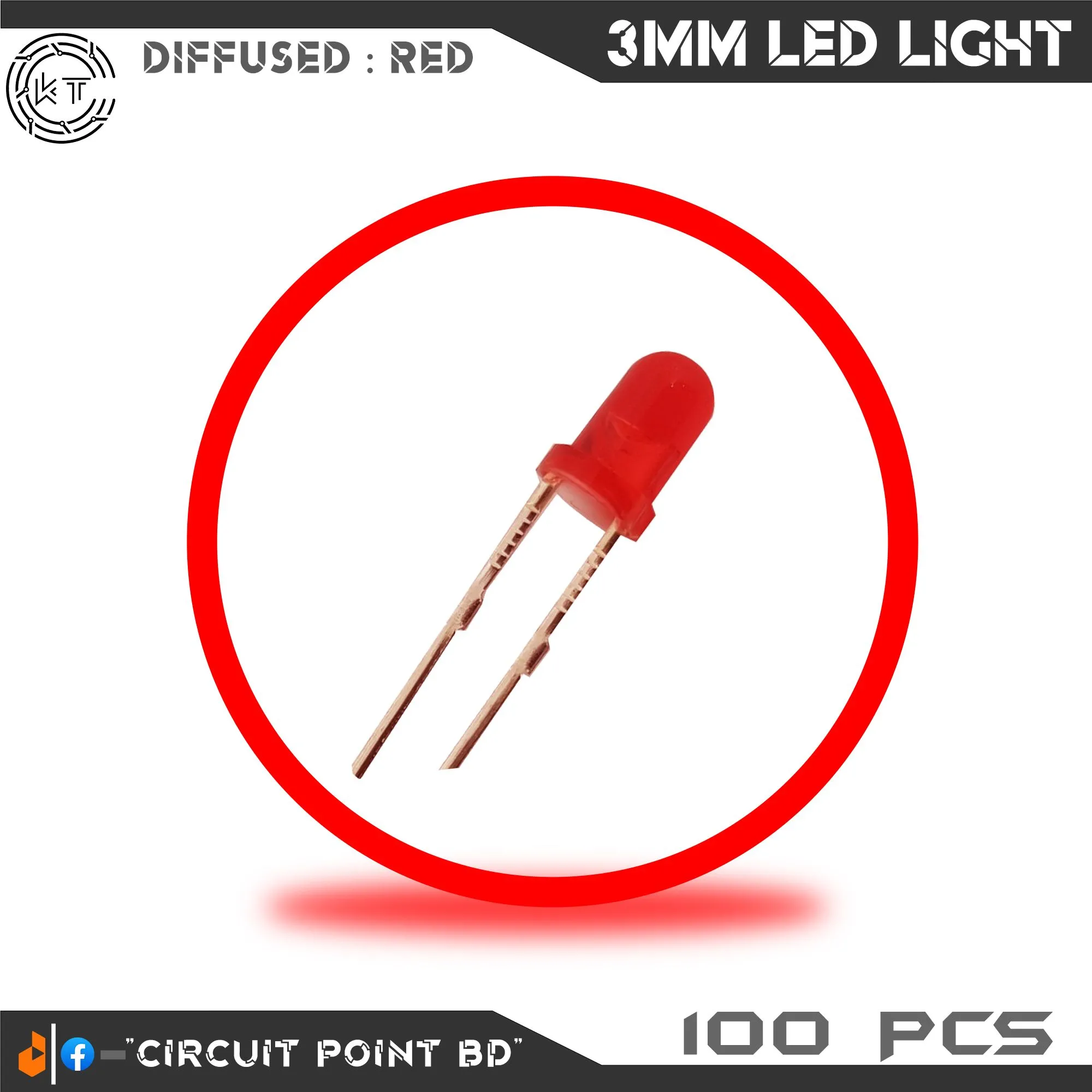 100Pcs - DC 3mm RED LED Light Round Diffused (Colored) 100 Pcs Pack ...