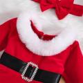 Baby Girls 2Pcs Christmas Bodysuits Outfits Long Sleeve Fur Trim Velvet Romper Dress Headband Set Newborn Winter Xmas Clothes.