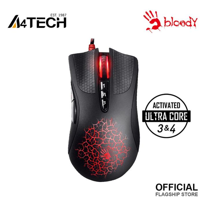 A4tech Bloody A90 Light Strike Gaming Mouse - Adjustable 6200 CPI - Metal X'Glide Armor Boot - 6 Sniper Modes - Wired - Ultra Core 3&4 Activated - Black
