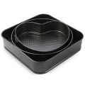 Set of Three Springform Pans Chocolate Cake Bake Mould Mold Bakeware Round Heart Square Shape Kitchen Accessories Baking Tools. 