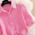 Chiffon Short-Sleeved Shirt for Female Students Stripe College Style Versatile Spring and Summer New plus Size Bow T T-shirt. 