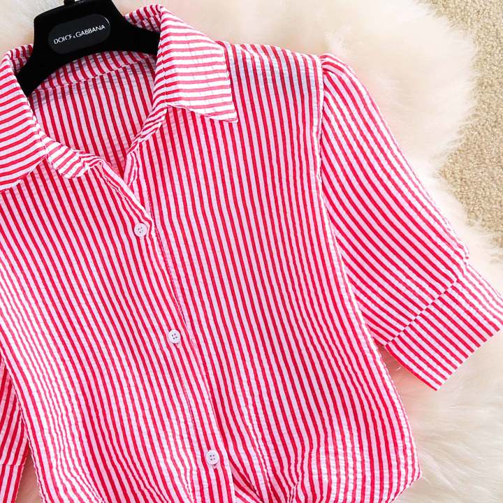 Chiffon%20Short-Sleeved%20Shirt%20for%20Female%20Students%20Stripe%20College%20Style%20Versatile%20Spring%20and%20Summer%20New%20plus%20Size%20Bow%20T%20T-shirt%20-%20Image%208