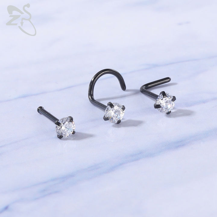 ZS%201%20Piece%201.5/2/2.5/3MM%20Round%20CZ%20Crystal%20Nose%20Stud%2020G%2018G%20Stainless%20Steel%20Nose%20Piercings%20Pin%20L%20Shape%20Nostril%20Piercing%20Jewelry%20-%20Image%202