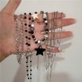 Kpop Goth Vintage Cool Y2K Star Pendant Beaded Silver Color Chain Necklace For Women Men Aesthetic Grunge EMO Jewely Accessory.