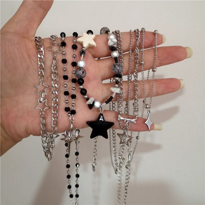 Kpop%20Goth%20Vintage%20Cool%20Y2K%20Star%20Pendant%20Beaded%20Silver%20Color%20Chain%20Necklace%20For%20Women%20Men%20Aesthetic%20Grunge%20EMO%20Jewely%20Accessory%20-%20Image%202