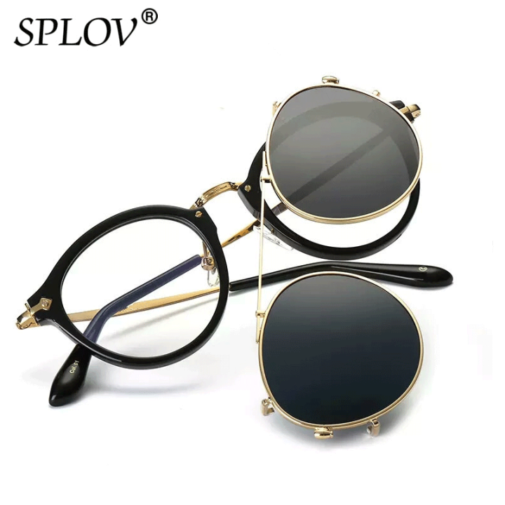 Retro Steampunk Round Clip On Sunglasses Men Women Double Layer Removable Lenses Detachable Shades Clear Hollow Legs Glasses