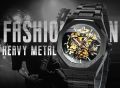 WINNER Black Gold Skeleton Mechanical Watches for Men Fashion irregular Automatic Watch Luxury Brand Stainless Steel Strap 2023. 