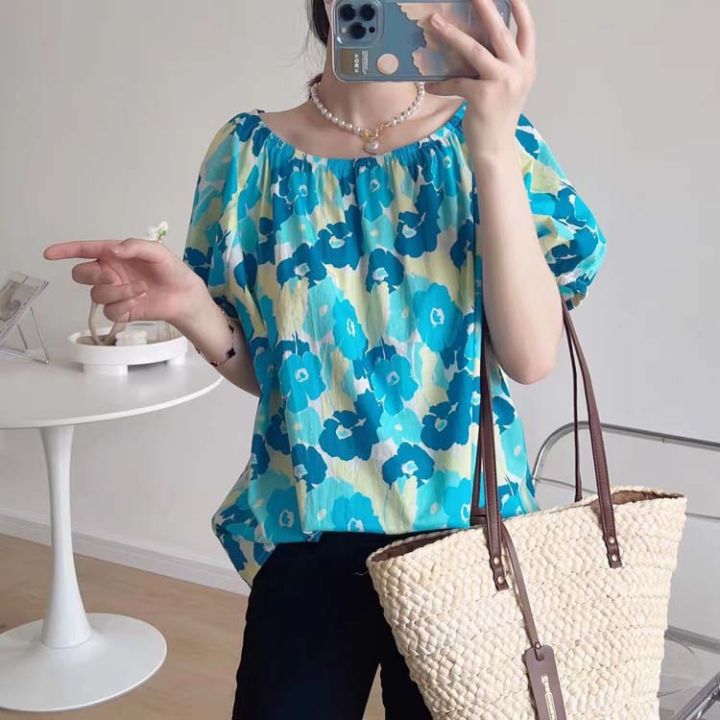 Large%20Flower%20Floral-Print%20off-Shoulder%20Top%20Women's%20Summer%20Korean%20Style%20Fashion%20Shirt%20Casual%20Shirt%20New%20Girl%20Sweet%20and%20Spicy%20-%20Image%202