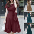 ZANZEA Women Summer Casual Short Sleeved Round Neck Dresses Baggy Midi Dress #11. 