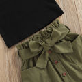 2-Piece Girls Summer Outfits, Ribbed Off-Shoulder Tank Tops + Ruffle Skirt with Pockets for Kids, 9 Months to 5 Years. 