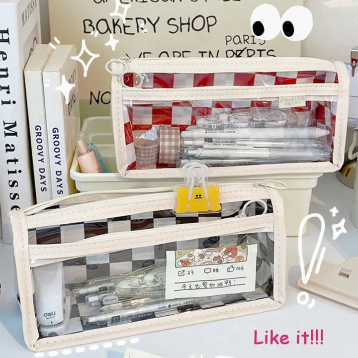 Clear%20Stationery%20Organizer%20Student%20Pencil%20Bag%20Pencil%20Bags%20For%20School%20Transparent%20Waterproof%20Storage%20Pouch%20Checkerboard%20Pattern%20Pencil%20Case%20-%20Image%203