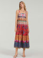 Women Floral Patch Maxi Dress Sleeveless Square Neck Boho Long Dress Backless Spaghetti Strap Side Slit Beach Sundress Shapewear.
