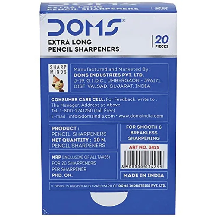 DOMS%20Non-Toxic%20Extra%20Long%20Multicoloured%20Pencil%20Sharpener%20%7C%20Box%20Pack,%2020%20Pieces%20%7C%20Smooth%20&%20Breakless%20Sharpening%20-%20Image%203