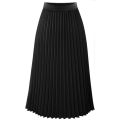 Elegant Long Skirts Womens Solid Pleated Elegant Midi Elastic Waist Maxi Skirt Korean Fashion Black Skirt Jupe Longue Femme.