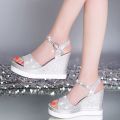 Women's Wedge Sandals2023Summer New Korean Style All-Matching Waterproof Platform Platform High Heel Open Toe Platform Shoes with Buckle.